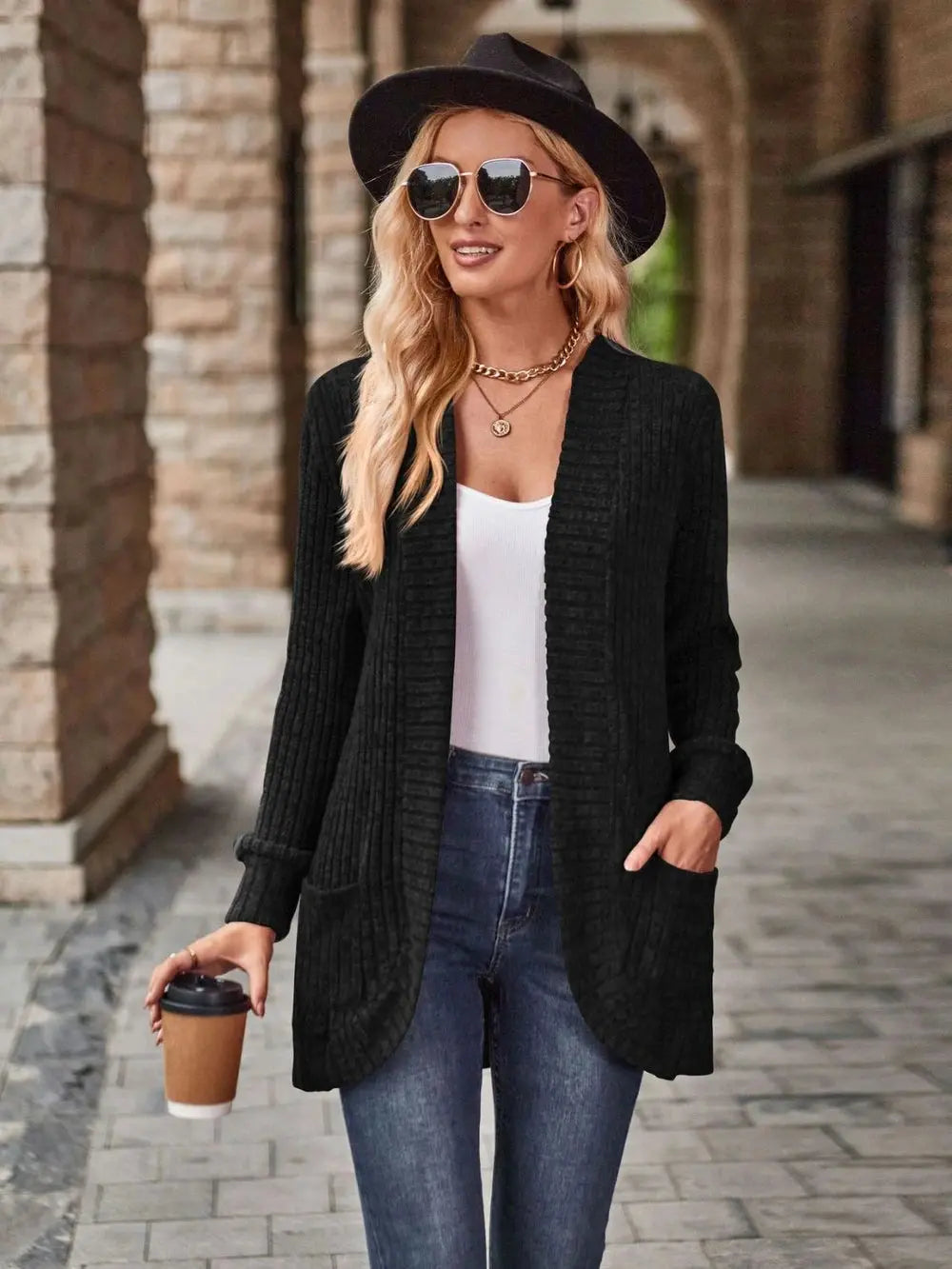 Open Front Pocket Cardigan Flyobi