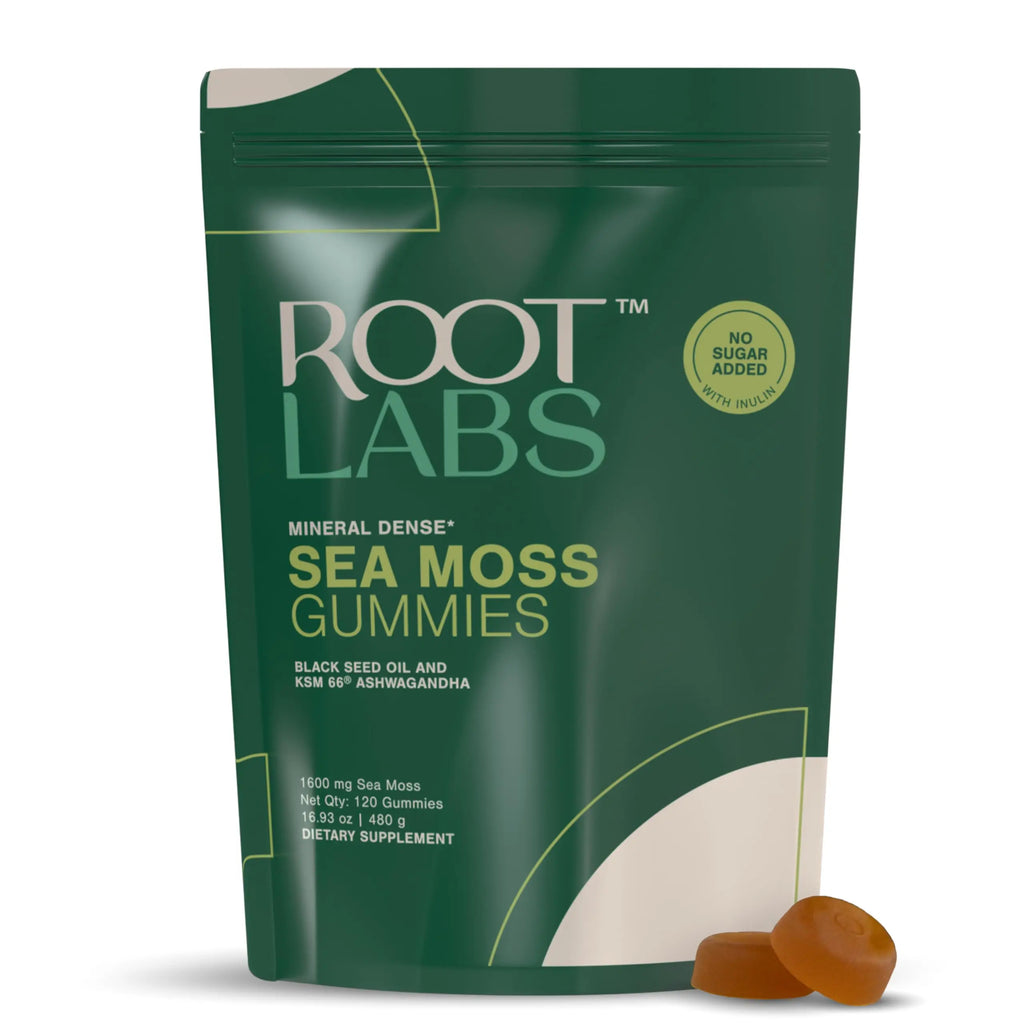 ROOT LABS Sea Moss Gummies I 92+ Minerals I Black Seed Oil I KSM 66 Ashwagandha I Lab Tested I No Added Sugar | for Men Women I Non-GMO I 100% Natural & Organic I 1600 mg I 120 Gummy Flyobi