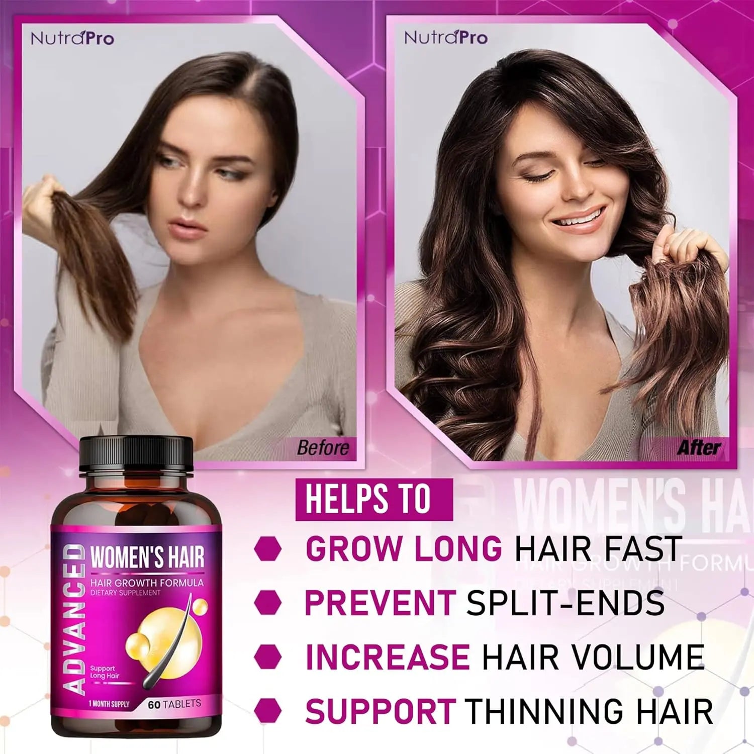 Hair Growth Vitamins for Women - Hair Vitamins for Thinning Hair for Women .Regrow & Regrowth Hair Supplement with Dht Blocker,Biotin & Saw Palmetto for Women.Volumize,Thicker,Longer Hair. Flyobi
