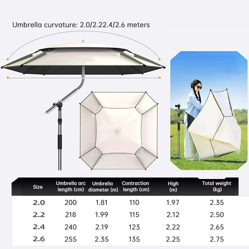 2.0-2.6m Octagonal Fishing Umbrella Portable Beach Sun Shade Camping Parasol UV Waterproof with Carry Bag eprolo