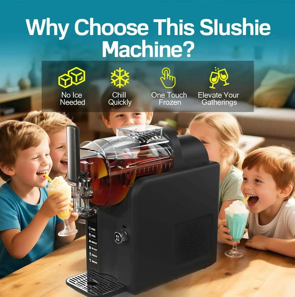 Electric Household Self-Cooling ABS Plastic Ice Cream Machine with 2.5 Quart Capacity Automatic Slushy Fruit Maker Cones Holder Flyobi