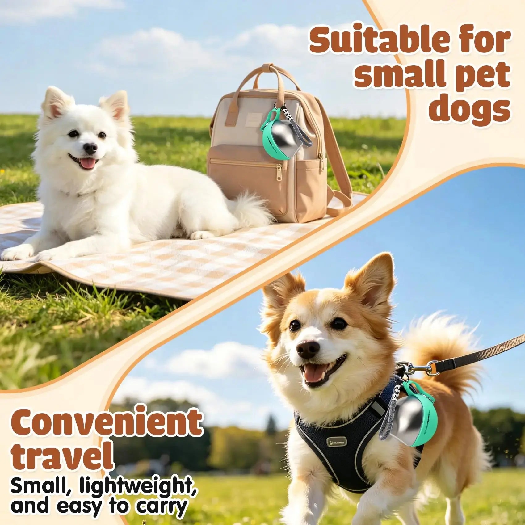 Portable Dog Water Bottle Stainless Steel with Silicone Bowl Leak Proof Pet Drinking Bottle for Dogs Cats Hiking Travel Walking Flyobi