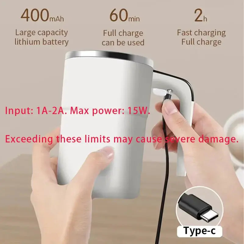 Automatic Stirring Mug with LED Temperature Display, Rechargeable Magnetic Coffee Cup with Lid - 12oz for Home or Office. Flyobi