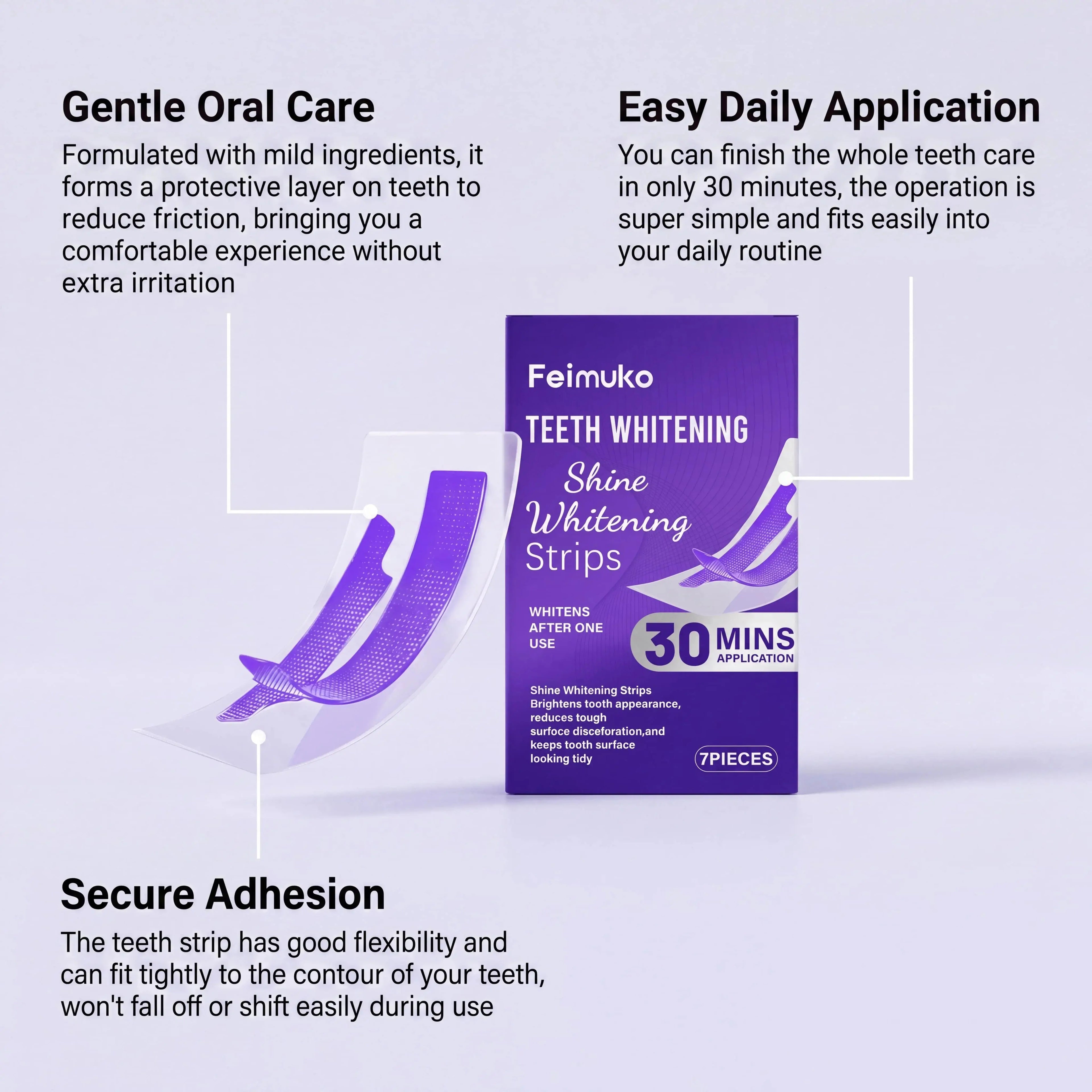 Purple Teeth Whitening Strips 30min Brighten Tooth Remove Plaque Stain Cleaning Oral Hygiene Strips Flyobi