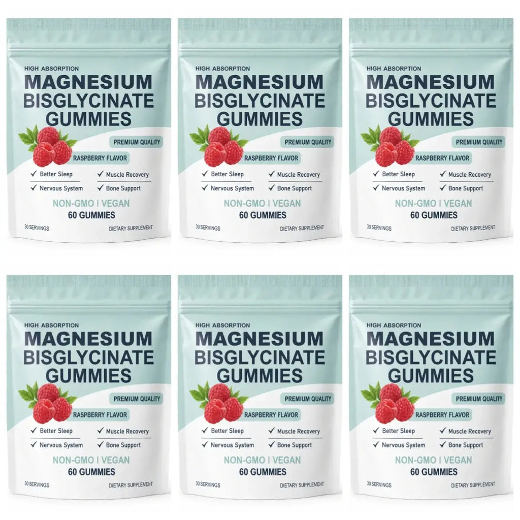 High Absorption Magnesium Bisglycinate Gummies Vegan Raspberry Flavor 60 Count Support Muscle Bone Health Non GMO Gluten Free Flyobi