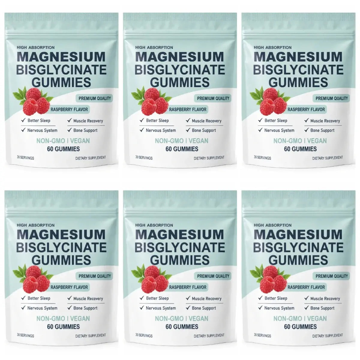 High Absorption Magnesium Bisglycinate Gummies Vegan Raspberry Flavor 60 Count Support Muscle Bone Health Non GMO Gluten Free Flyobi