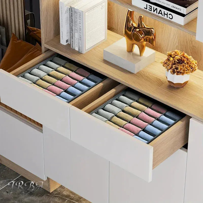 1pc Fabric Storage Box with 24 Compartments - Foldable Stackable Organizer for Socks Ties Underwear Space-Saving Drawer Divider Flyobi