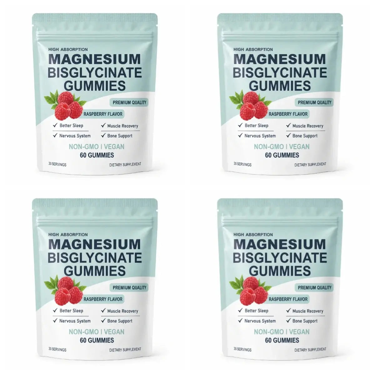 High Absorption Magnesium Bisglycinate Gummies Vegan Raspberry Flavor 60 Count Support Muscle Bone Health Non GMO Gluten Free Flyobi
