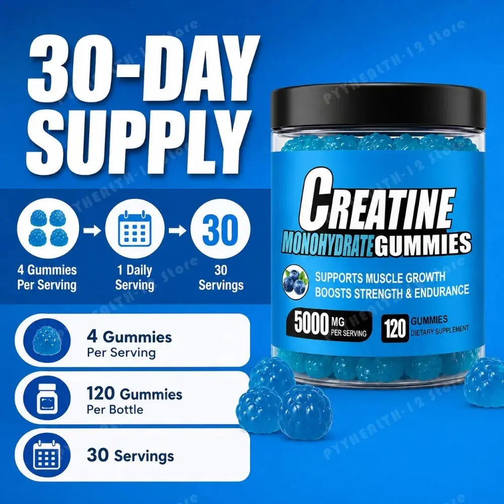 Creatine Monohydrate Gummies 5000mg Per Serving, 120 Gummies for Muscle Strength, Endurance & Energy, Dietary Supplement Flyobi