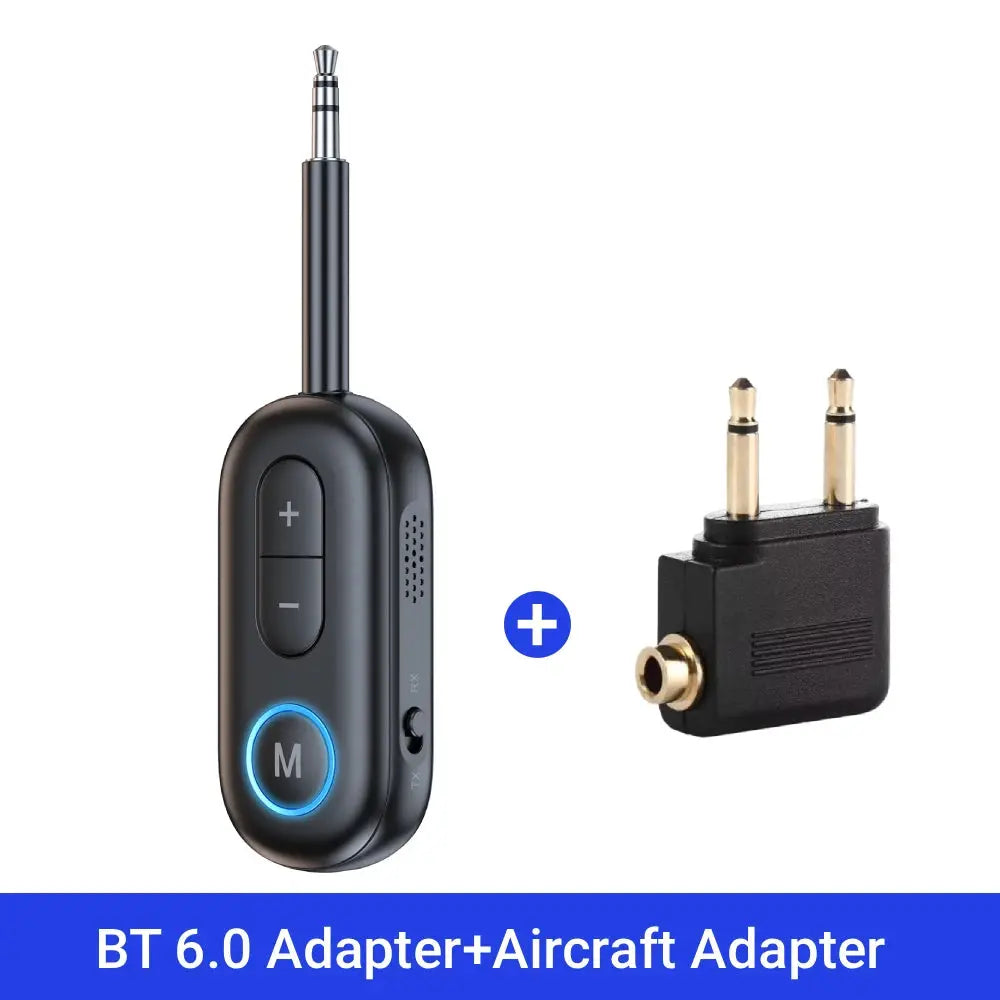 Bluetooth 6.0 Audio Transmitter Receiver 3.5MM AUX Hifi Stereo Music Wireless Adapter With Mic For Car Airplane TV PC Headphone Flyobi