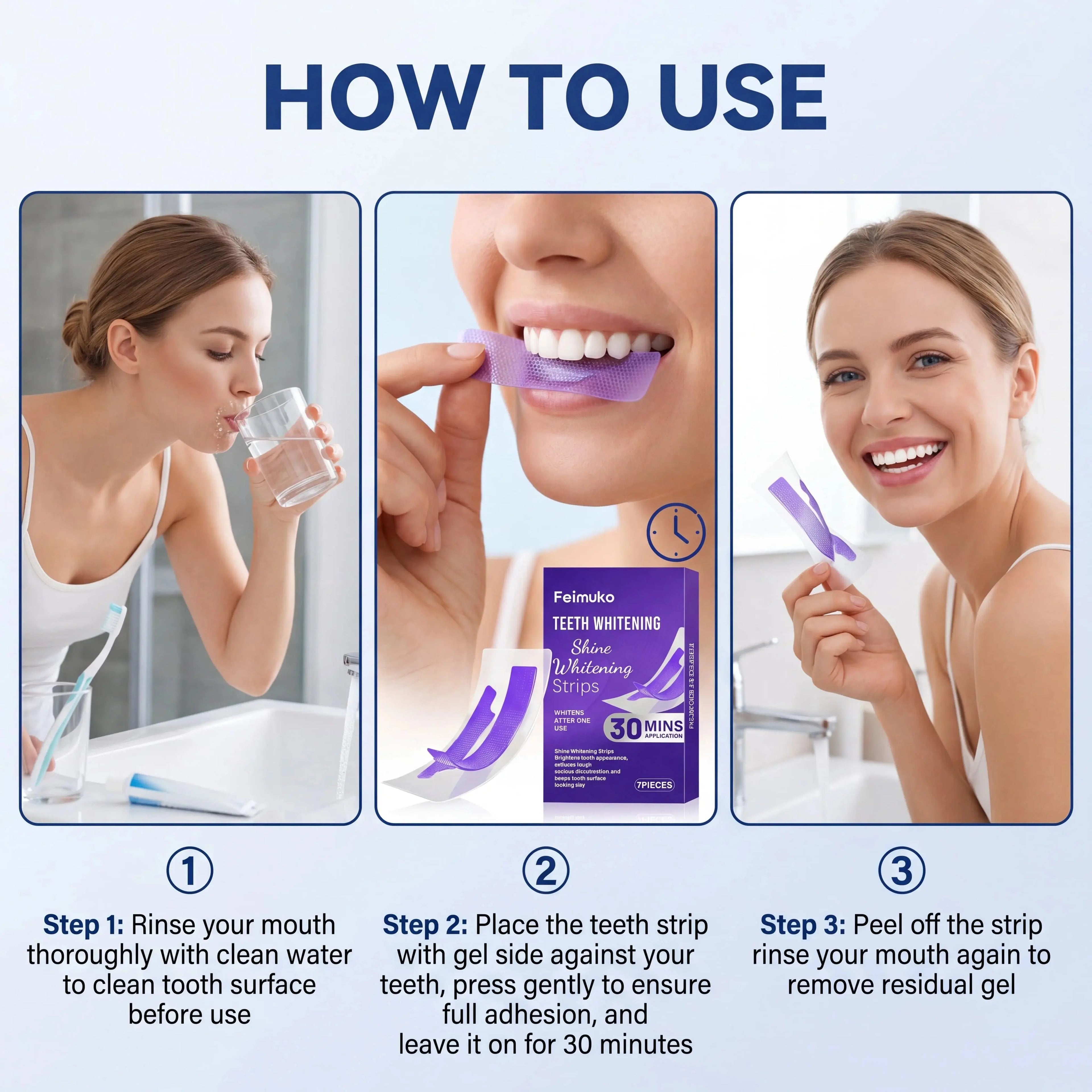 Purple Teeth Whitening Strips 30min Brighten Tooth Remove Plaque Stain Cleaning Oral Hygiene Strips Flyobi