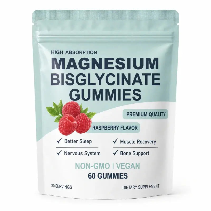 High Absorption Magnesium Bisglycinate Gummies Vegan Raspberry Flavor 60 Count Support Muscle Bone Health Non GMO Gluten Free Flyobi