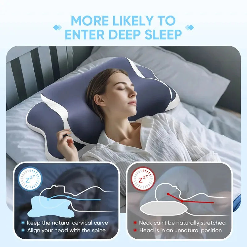 Memory Foam Pillow Cervical Pillow Neck Pain Relief Contour Ergonomic Orthopedic Neck Support for Side Back Stomach Sleeper Gift Flyobi