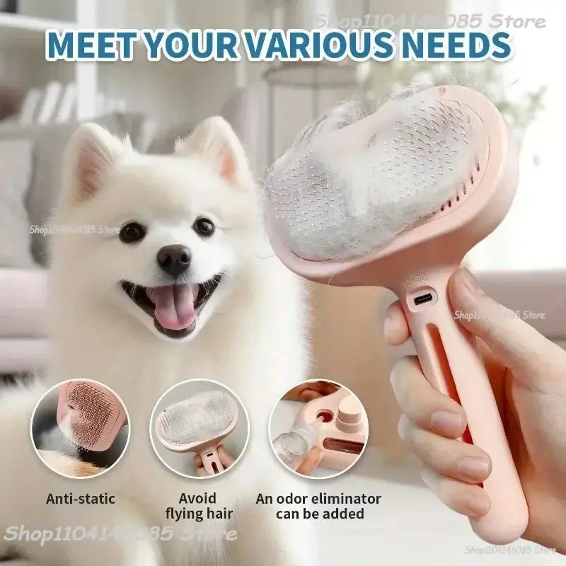 Pet Spray Hair Comb, Steam Massage Brush with Soft Round Teeth, Safe Hair Removal Comb for Dog & Cat Cleaning Flyobi