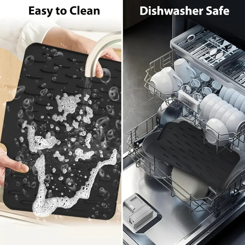 Non-Slip Silicone Kitchen Drain Mat with Built-in Drainage Design, Heat-Resistant and Easy to Clean, Suitable for Countertops Flyobi