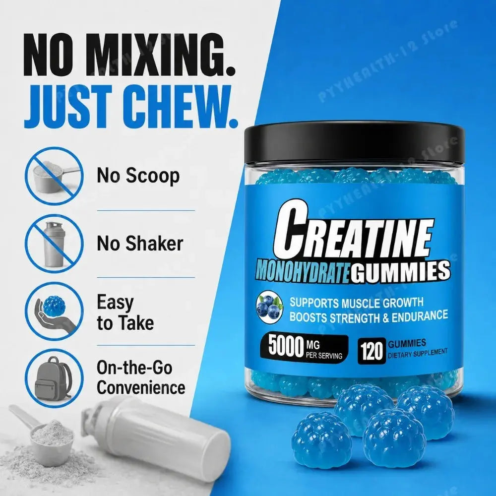 Creatine Monohydrate Gummies 5000mg Per Serving, 120 Gummies for Muscle Strength, Endurance & Energy, Dietary Supplement Flyobi