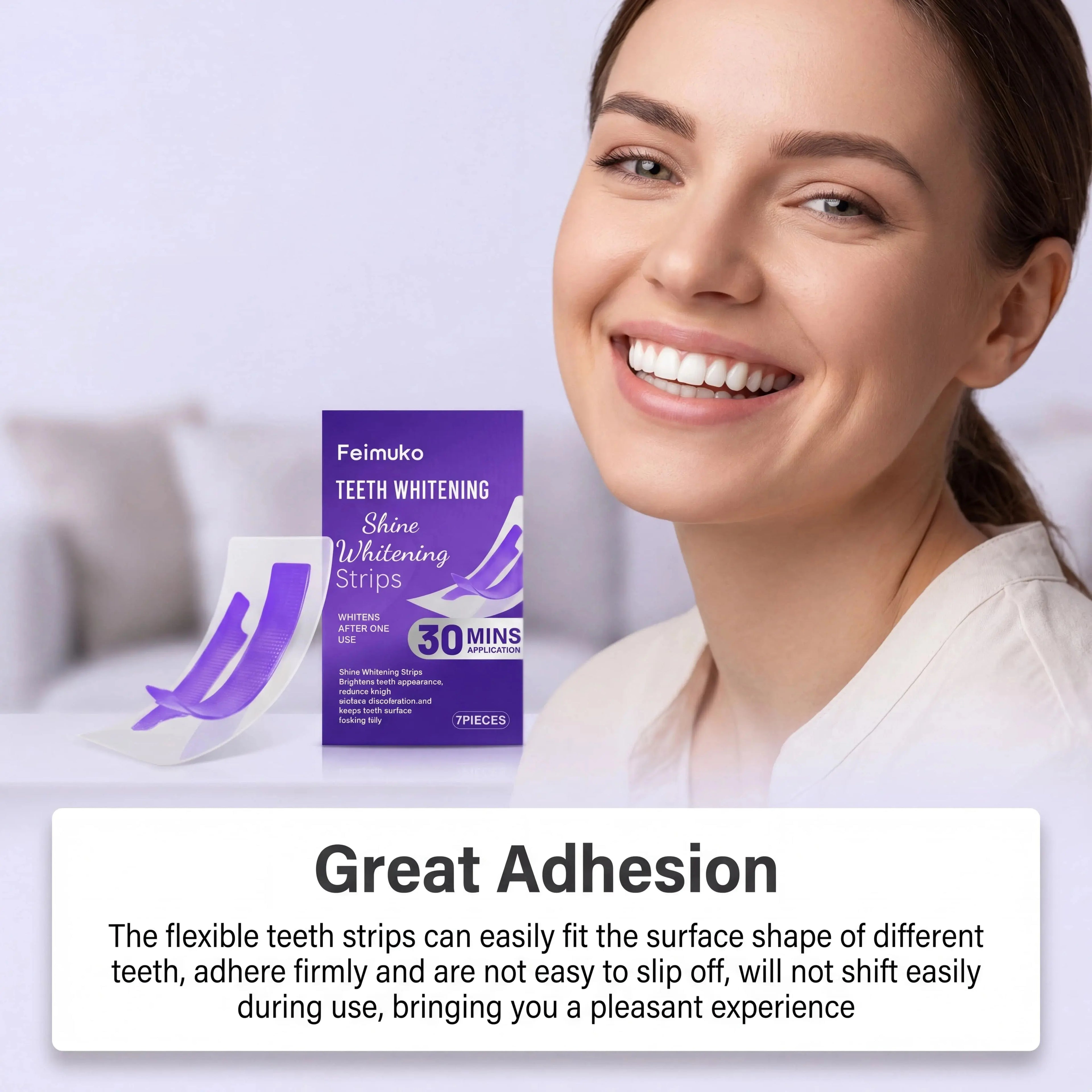 Purple Teeth Whitening Strips 30min Brighten Tooth Remove Plaque Stain Cleaning Oral Hygiene Strips Flyobi
