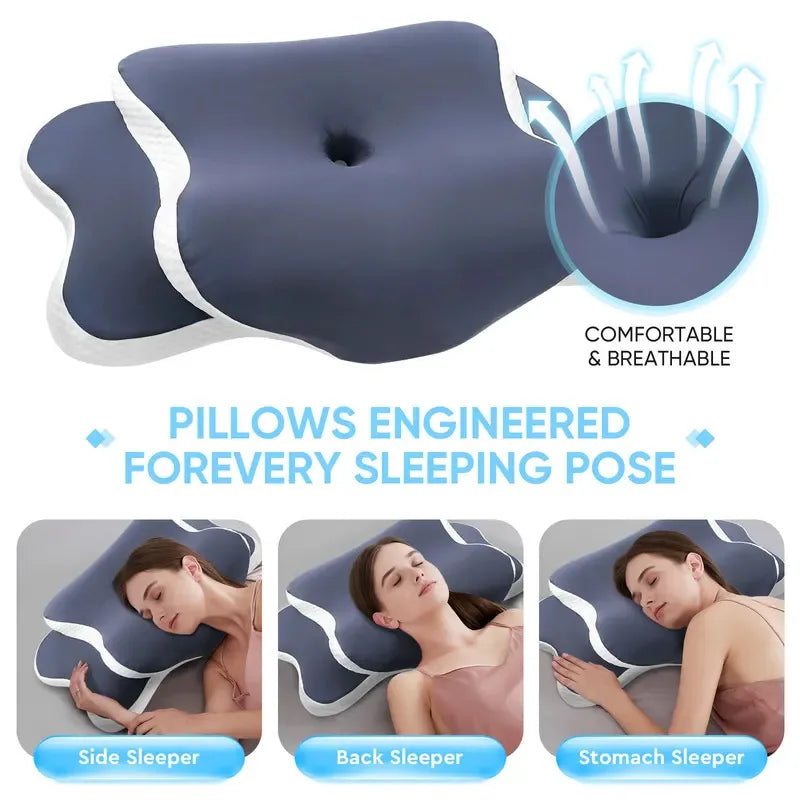 Memory Foam Pillow Cervical Pillow Neck Pain Relief Contour Ergonomic Orthopedic Neck Support for Side Back Stomach Sleeper Gift Flyobi