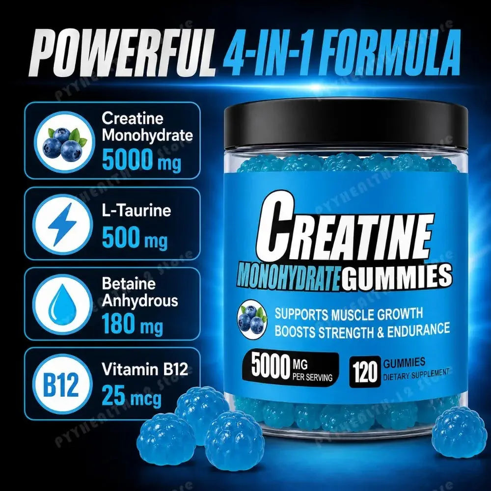 Creatine Monohydrate Gummies 5000mg Per Serving, 120 Gummies for Muscle Strength, Endurance & Energy, Dietary Supplement Flyobi