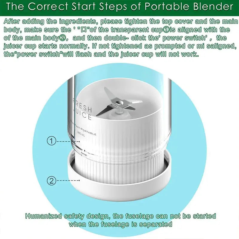 Ready Stock 350ml Fresh Juicer Mini Blender for Travel USB Juicer Cup Fruit Juice Mixer Portable Juicer Ice Crusher Smoothie Flyobi