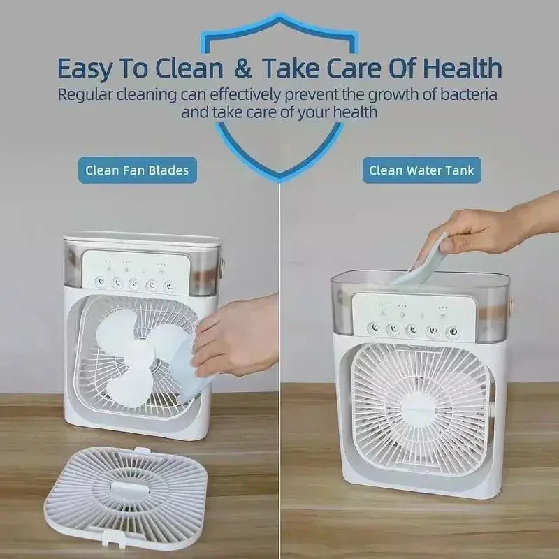 New 3 In 1 Portable Fan AIr Conditioner Household Mini Air Cooler LED Night Light Humidifier Air Adjustment Fan Office Home Fan Flyobi