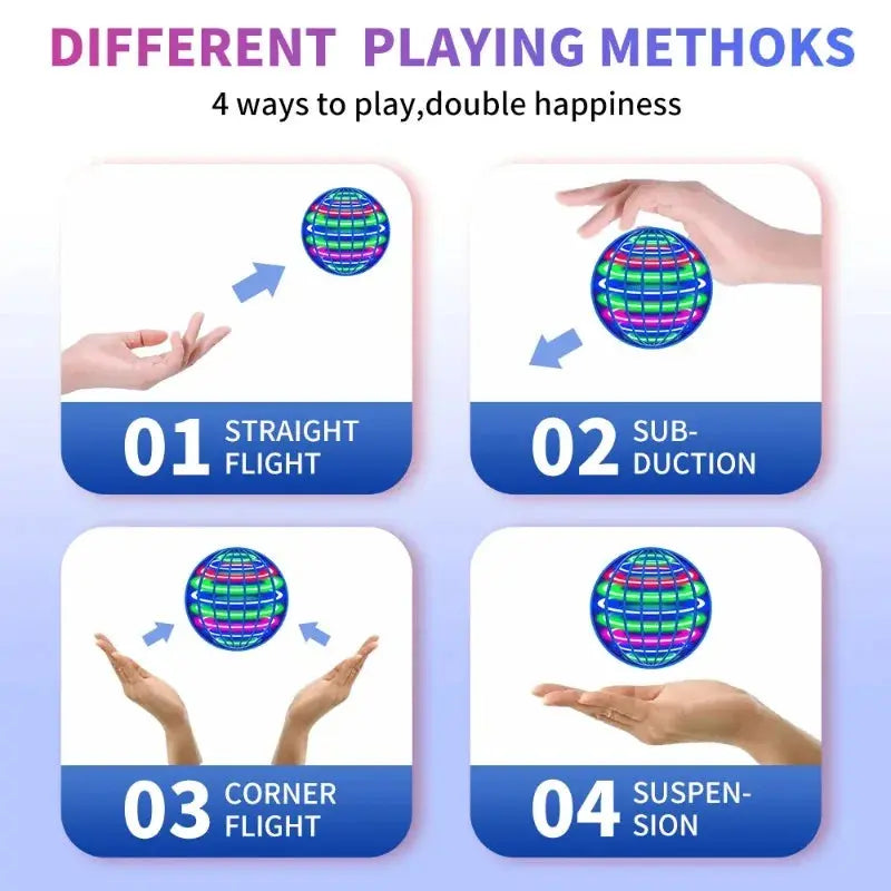 Flying Ball with Lights 2026 Hand Controlled Flying Ball Boomerang Hover Ball Flying Spinner Toy 360 ° Rotating Suspension Ball Flyobi