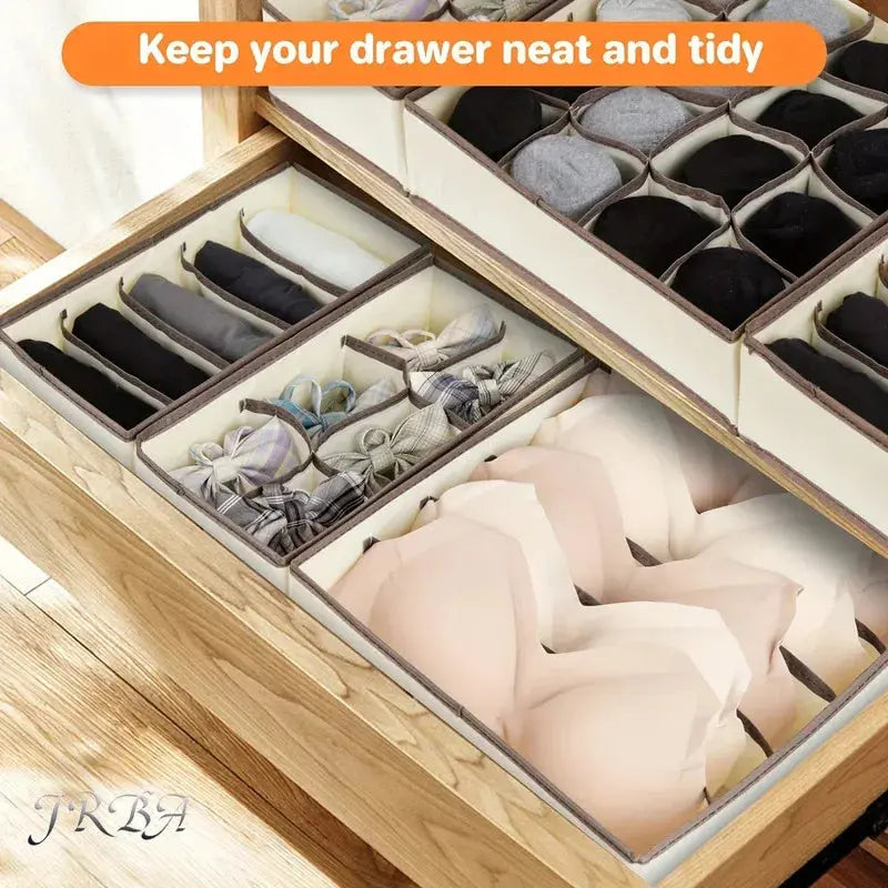 1pc Fabric Storage Box with 24 Compartments - Foldable Stackable Organizer for Socks Ties Underwear Space-Saving Drawer Divider Flyobi