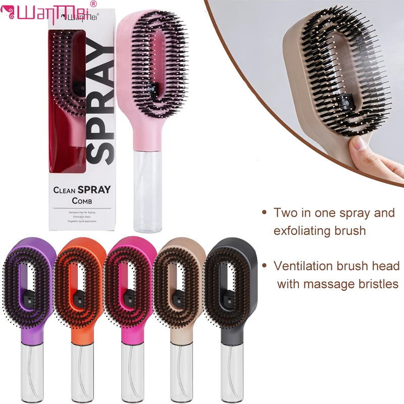2in1 Spray Comb Hair Brush Detangling Scalp Massage Anti-Static Refillable Spray Bottle for Essential Oil/Water Hair Care Tool Flyobi