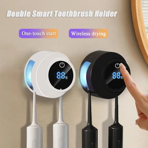 1 smart toothbrush sterilizer, wall mounted air drying toothbrush holder with 2 brush slots, bathroom accessories, home decor, Flyobi