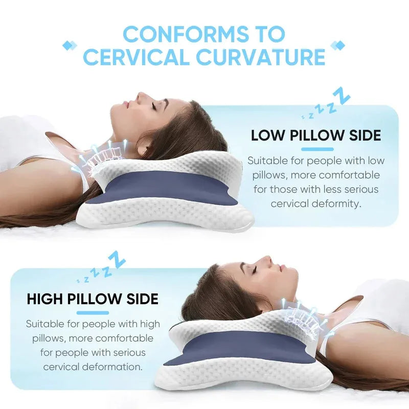 Memory Foam Pillow Cervical Pillow Neck Pain Relief Contour Ergonomic Orthopedic Neck Support for Side Back Stomach Sleeper Gift Flyobi