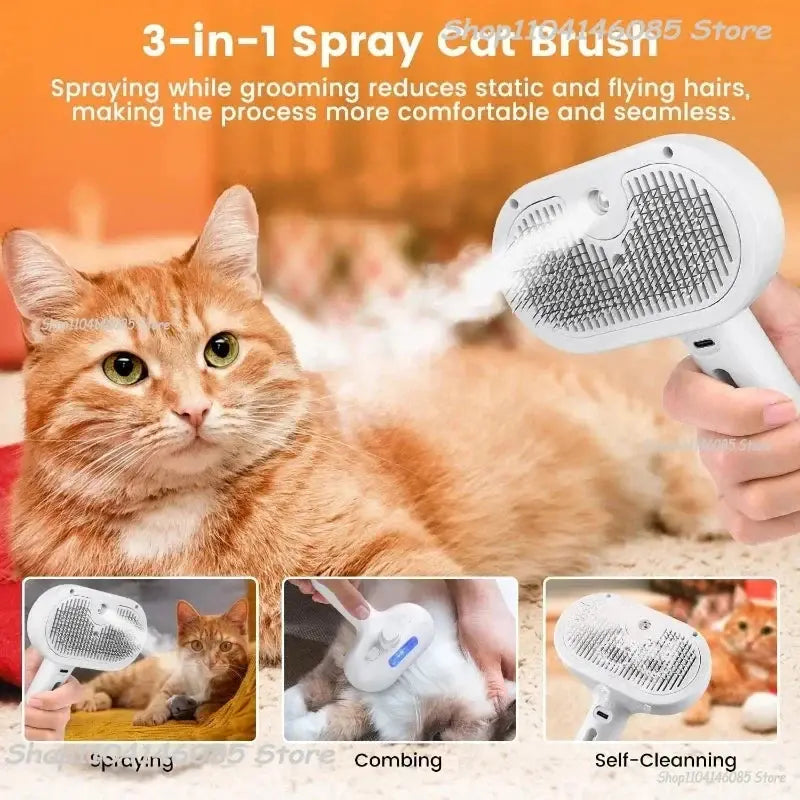 Pet Spray Hair Comb, Steam Massage Brush with Soft Round Teeth, Safe Hair Removal Comb for Dog & Cat Cleaning Flyobi