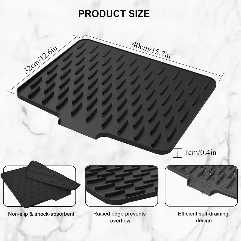 Non-Slip Silicone Kitchen Drain Mat with Built-in Drainage Design, Heat-Resistant and Easy to Clean, Suitable for Countertops Flyobi