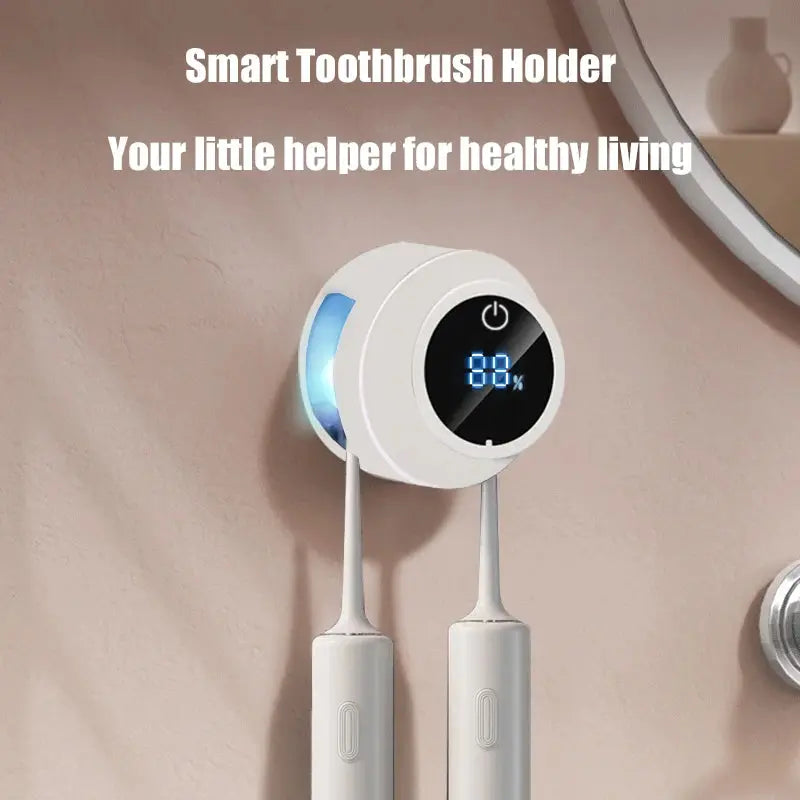 1 smart toothbrush sterilizer, wall mounted air drying toothbrush holder with 2 brush slots, bathroom accessories, home decor, Flyobi